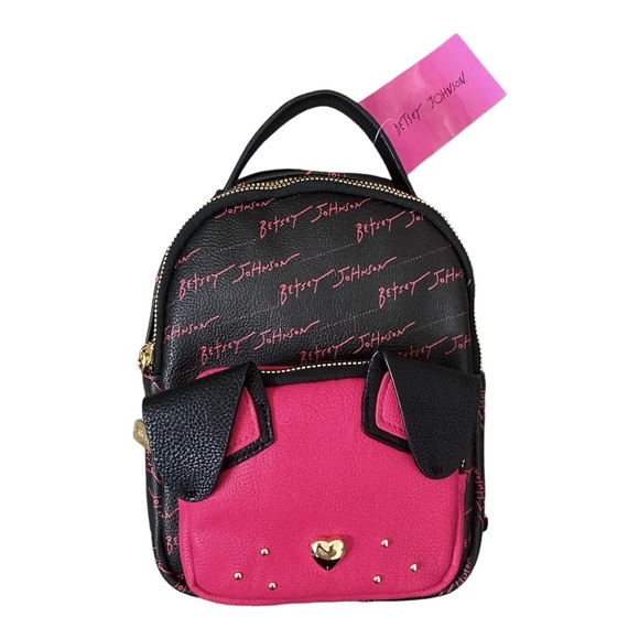 NEW Betsey Johnson Puppy Dog Heart Floral Kitsch Mini Backpack School Purse Bag - Picture 2 of 4